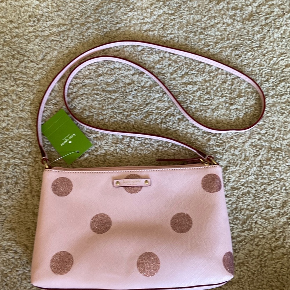 Kate Spade NWT Ramey pink with glitter dots crossbody bag